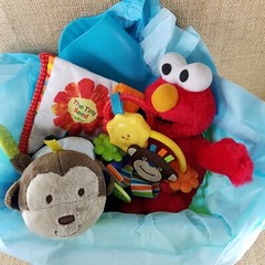 Baby Boy Gift Basket Set Toys Baby Shower Elmo Monkey Fisher Price Nuby GS1-1003