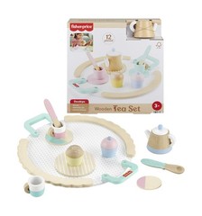 Fisher-Price Wood Pretend Play Toy Tea Set, 12-Piece Wooden Playset… Fast Ship