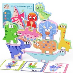10 Pack Wooden Dinosaur Stacking Blocks Montessori Learning Toy for Toddlers
