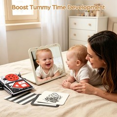 Tummy Time Toys with Mirror, High Contrast Baby Book & Visual Stimulation Cards
