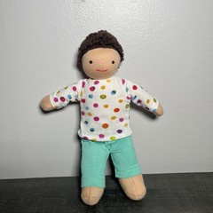 Lovevery Brown Curly Haired Avery Polka Dot Shirt Stuffed Toy Doll Plush