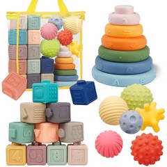 Montessori Baby Toys 6-12 Months, Stacking Rings Soft Blocks & Balls