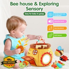Baby Toys 6-12 Months – Soft Beehive with 5 Stuffed Animals, Rattle, Crinkle,…