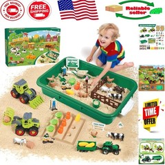 Deluxe Farm Sensory Bin with 2.2lbs Play Sand & 38-Piece Toy Set for Toddlers