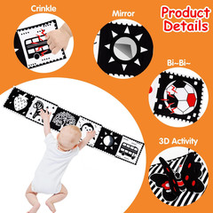 Black & White High Contrast Baby Toys 0-6 Months Soft Book for Brain Development