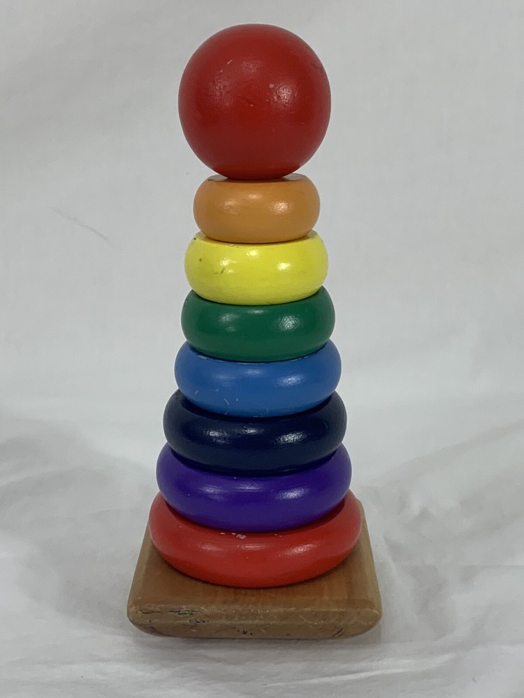 MELISSA & DOUG Wood Stacking Toy Rainbow Stacking Rings Educational for Toddler