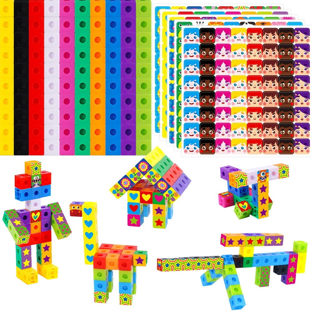 100 Math Linking Cubes, Math Cubes with 320 Reusable Stickers Manipulative Ge…