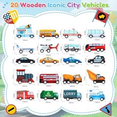 Blosssound 20 Pcs Wooden Car Vehicle Set for Toddlers – Community Vehicle