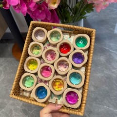 20PCS Wooden Gem Blocks Stacking Toys,Colorful Acrylic Windows Blocks, Rainbow C