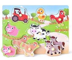 Wooden Puzzles Farm Chunky Baby Puzzles Peg Board, Full-Color Pictures for Pr…