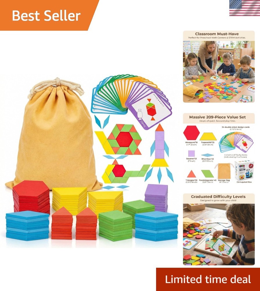209 PCS Shapes Wooden Pattern Blocks for Kids, Geometric with Activity Cards …
