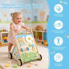 Ranqibo Wooden Baby Walker, Baby Walker with Wheels, Includes Montessori Sens…