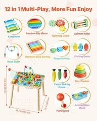 13in1 Wooden Montessori Play Activity Table for Toddlers Ages 1-3 Years