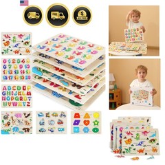 GRINNNIE Wooden Peg Puzzle for Toddlers, 6 Pack Toddler Puzzles Set for 3 4 5…