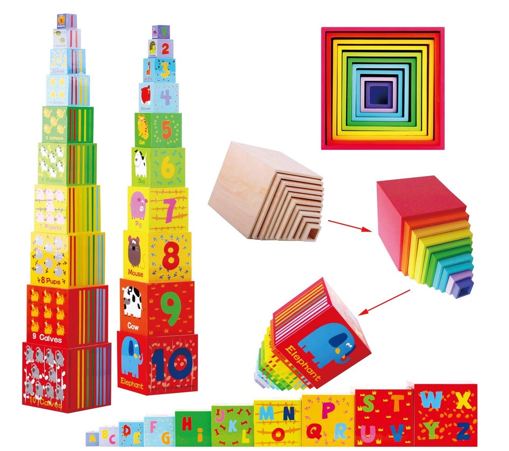 TOWO Wooden Stacking Boxes-Nesting and Sorting Cups Numbers Alphabet Animals …