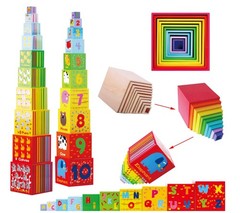 TOWO Wooden Stacking Boxes-Nesting and Sorting Cups Numbers Alphabet Animals …