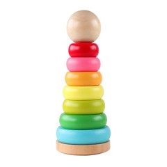 Stacking Rings Toy Wooden Rainbow Stacker Toddler Learning Toys for 18 Months…